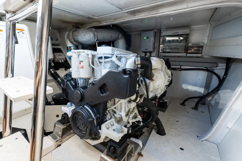 Bikini Bottom Yacht Photos Pics Engine room of 2023 Granocean 57 yacht, showcasing modern marine engine and equipment.