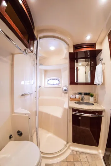  Yacht Photos Pics Luxurious bathroom in 2008 Sea Ray 60 Sundancer yacht with modern amenities.