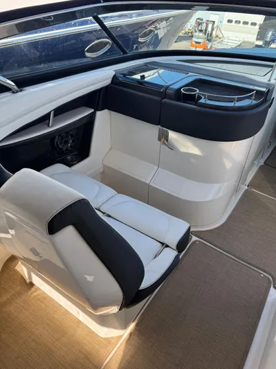 Sea Of O Yacht Photos Pics 2015 Sea Ray 350 SLX boat interior with white seating and sleek design.