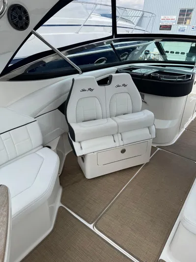 Sea Of O Yacht Photos Pics 2015 Sea Ray 350 SLX interior with white seating and modern design.