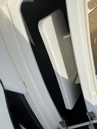 Sea Of O Yacht Photos Pics 2015 Sea Ray 350 SLX boat interior detail, featuring sleek white and black design elements.