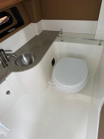 Sea Of O Yacht Photos Pics 2015 Sea Ray 350 SLX boat bathroom with sink and toilet.