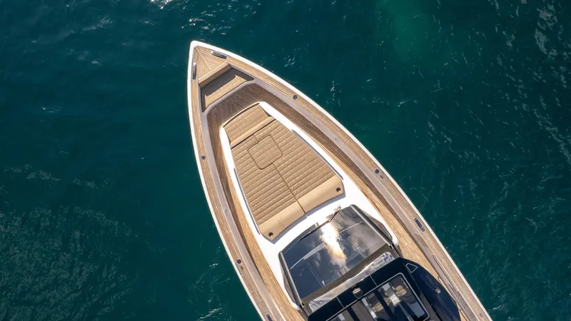  Yacht Photos Pics Aerial view of 2024 Pardo Yachts 50 on clear blue water.