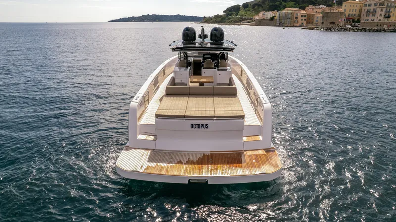  Yacht Photos Pics 2024 Pardo Yachts 50 on serene water, showcasing sleek design and luxury features.