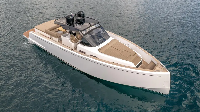 Yacht Photos Pics 2024 Pardo Yachts 50 cruising on open water, showcasing sleek design and luxury features.