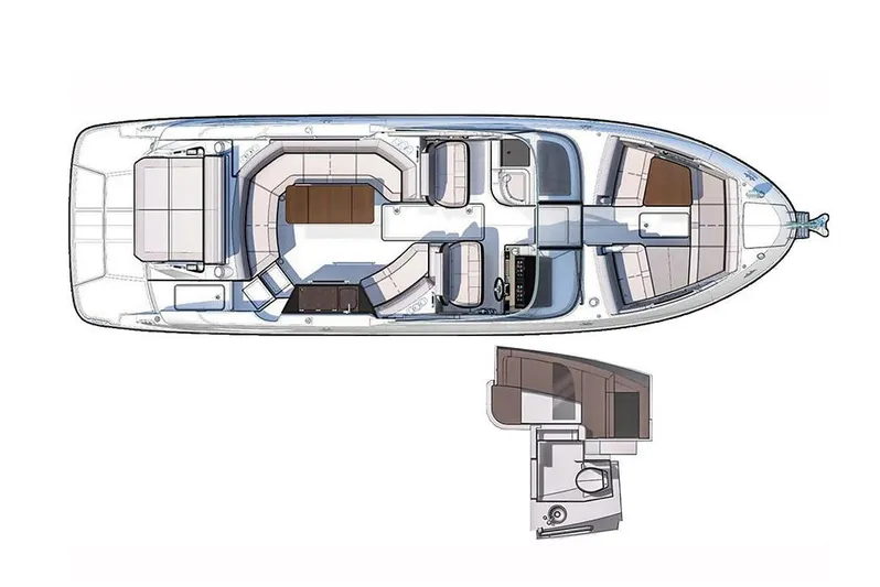  Yacht Photos Pics Manufacturer Provided Image: 2020 Sea Ray SLX 350 boat layout with seating and amenities.