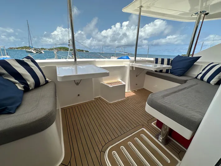  Yacht Photos Pics Leopard 58 Yacht 2019 with stylish deck and cushions.