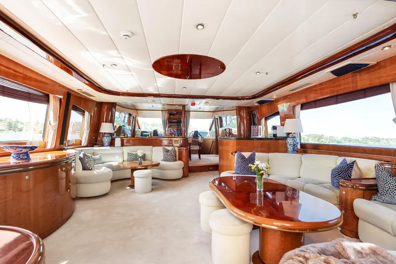  Yacht Photos Pics Luxurious interior of 2000 Horizon Elegance 80 yacht with elegant seating and decor.