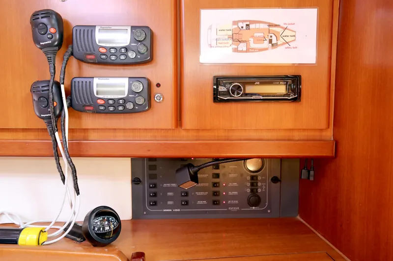  Yacht Photos Pics Control panel of 2007 Dufour 425 Grand Large yacht with radios and navigation equipment.