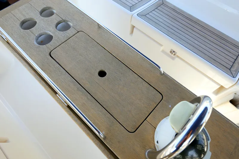  Yacht Photos Pics Teak deck detail of 2007 Dufour 425 Grand Large sailboat cockpit.