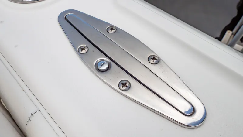  Yacht Photos Pics Stainless steel cleat on 2008 Intrepid 370 Cuddy boat deck.