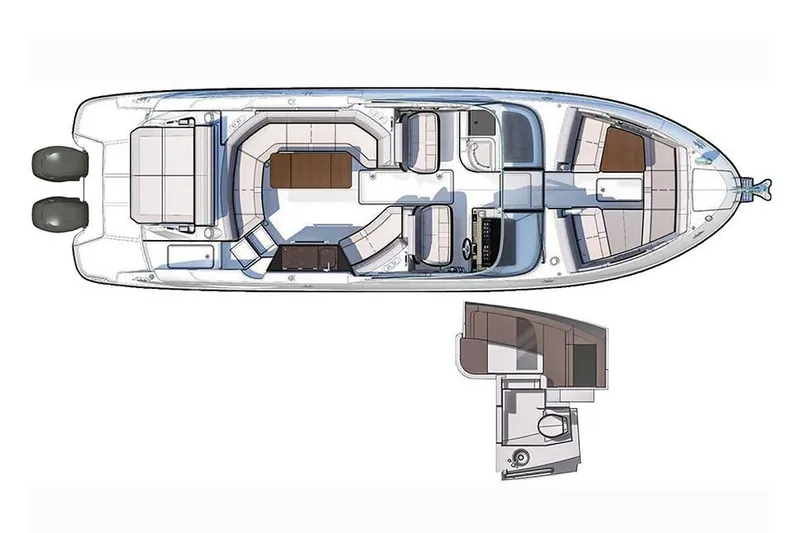 Northeast Yacht Photos Pics Manufacturer Provided Image: Top view layout of 2022 Sea Ray SLX 350 OB boat with detailed interior.