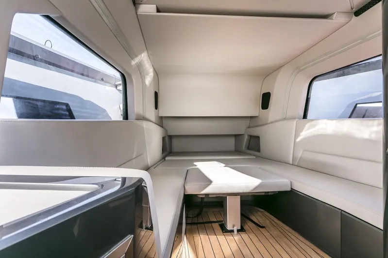  Yacht Photos Pics Luxurious interior of 2026 Maori Yacht with modern seating and sleek design.