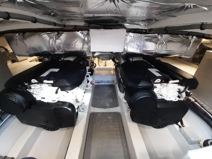  Yacht Photos Pics Engine room of 2023 Pardo Yachts 50, featuring dual powerful engines.