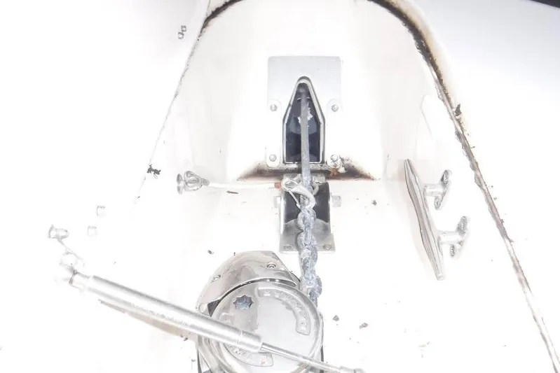  Yacht Photos Pics Anchor chain mechanism on 2014 Grady-White Freedom 335 boat deck.