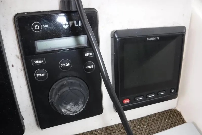  Yacht Photos Pics FLIR and Garmin control panels on a 2014 Grady-White Freedom 335 boat.