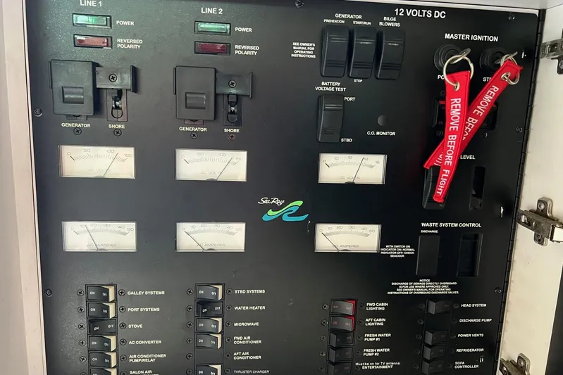  Yacht Photos Pics Electrical control panel of a 2000 Sea Ray 400 Sedan Bridge yacht.