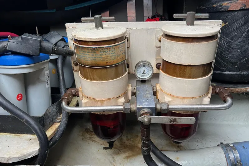  Yacht Photos Pics Fuel filter system in a 2000 Sea Ray 400 Sedan Bridge engine room.