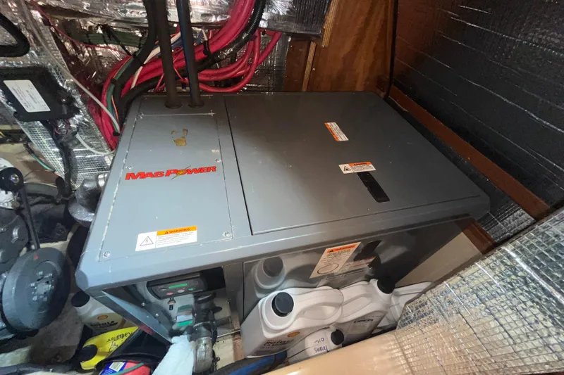 Ruby Lee Yacht Photos Pics Engine compartment of a 2006 Island Packet 445 sailboat with Max Power equipment.