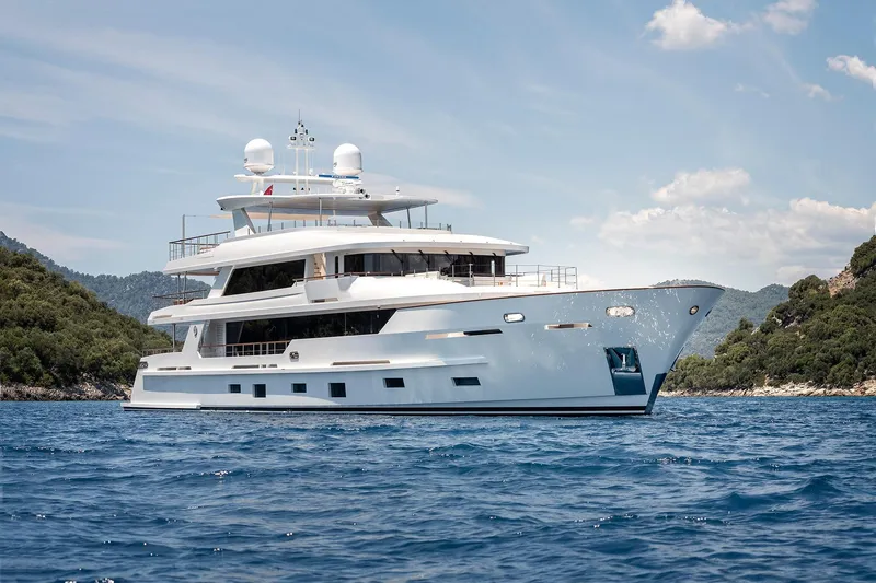 Sunrise Yacht Photos Pics Luxurious 2019 Yildiz 141 yacht cruising on serene blue waters.