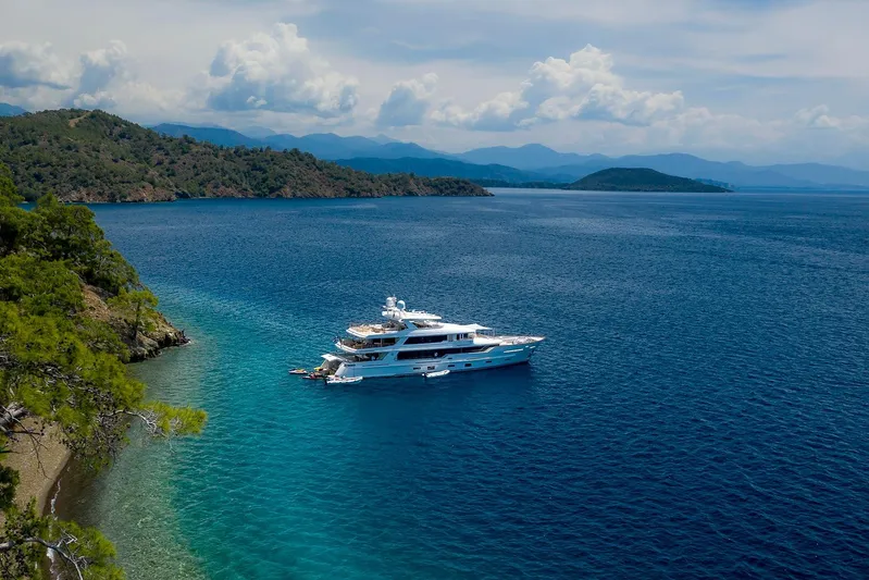 Sunrise Yacht Photos Pics Luxurious Yildiz 141 yacht cruising in serene blue waters, 2019 model.