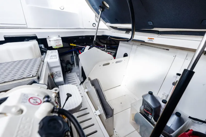 Swelltimes IV Yacht Photos Pics 2022 Sea Ray Sundancer 320 OB engine compartment, showcasing modern design and equipment.