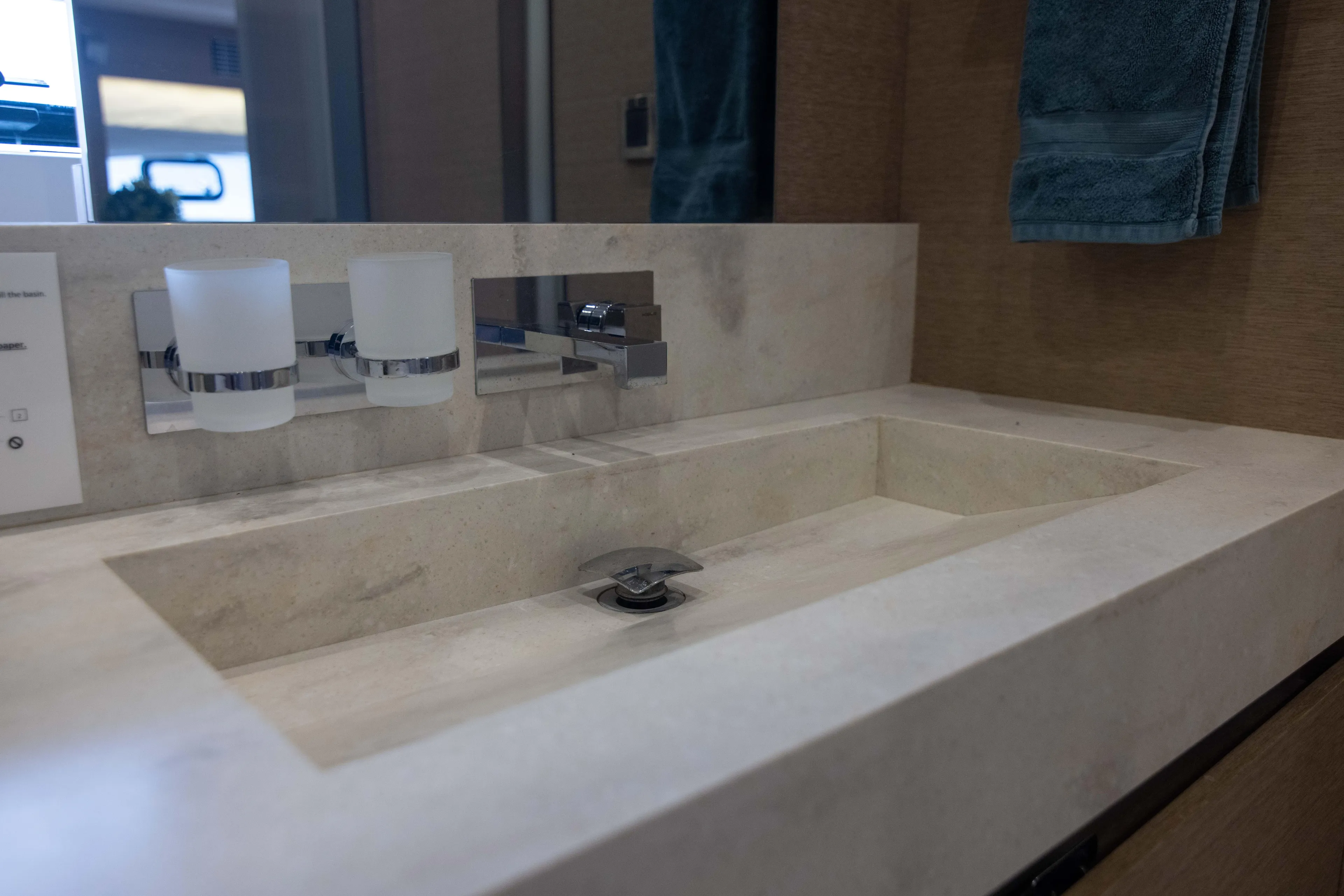 Prestige Worldwide Yacht Photos Pics Luxurious bathroom sink in 2018 Prestige 680 Flybridge yacht.