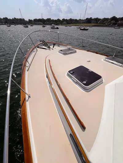 Indigo Yacht Photos Pics 2007 Bruckmann 34e yacht deck with scenic water view.