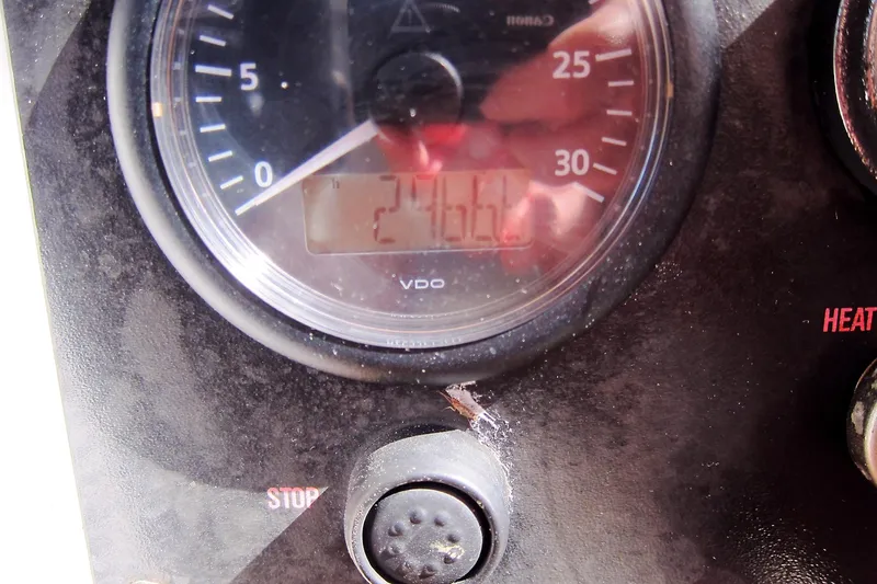 Dreamwalker Yacht Photos Pics Close-up of a Gozzard 41B 2008 boat gauge displaying 2466.2 hours.