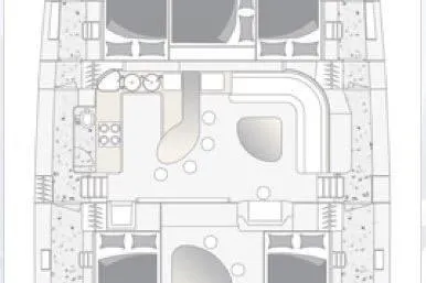 Knot Bad! Yacht Photos Pics Floor plan of 2008 Voyage Yachts 500 catamaran, showcasing interior layout and design.