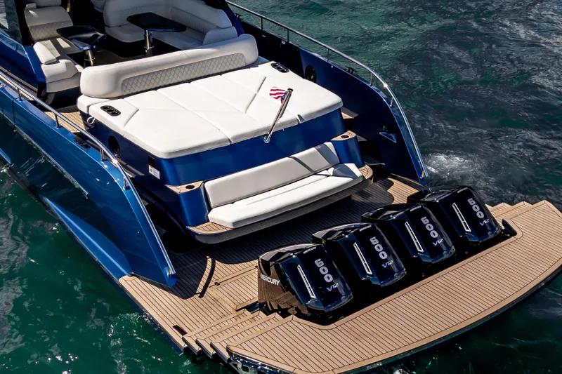  Yacht Photos Pics Luxurious 2025 Dutch American DA 53 yacht with powerful Mercury V12 engines on open water.