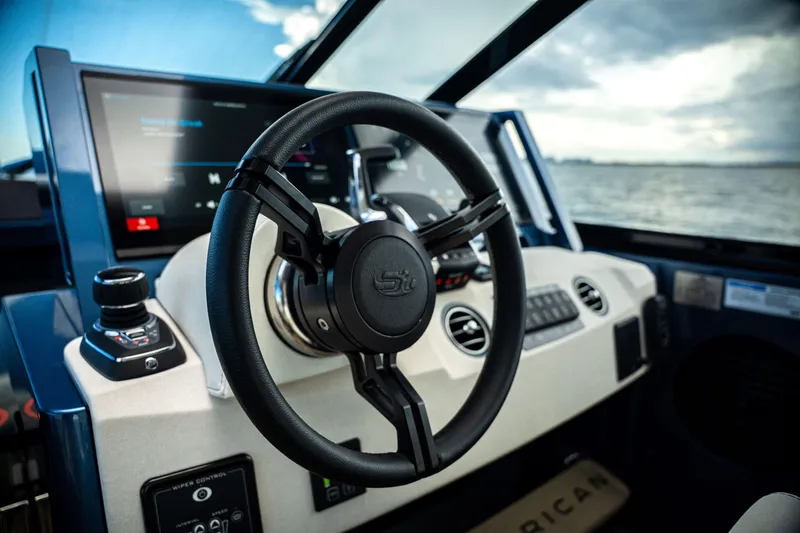  Yacht Photos Pics Cockpit of 2025 Dutch American DA 53 boat with modern steering and controls.