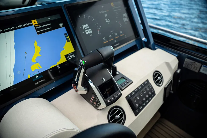  Yacht Photos Pics Cockpit of 2025 Dutch American DA 53 with advanced navigation displays and controls.