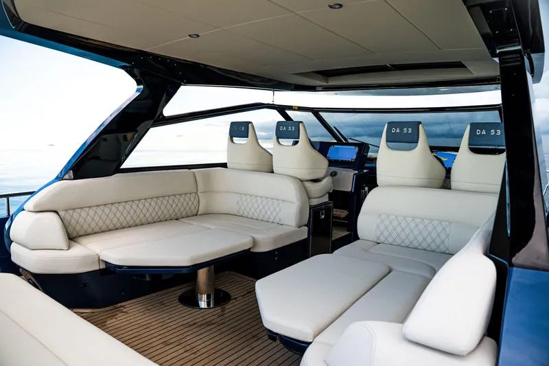  Yacht Photos Pics Luxurious interior of 2025 Dutch American DA 53 yacht with elegant seating and modern design.