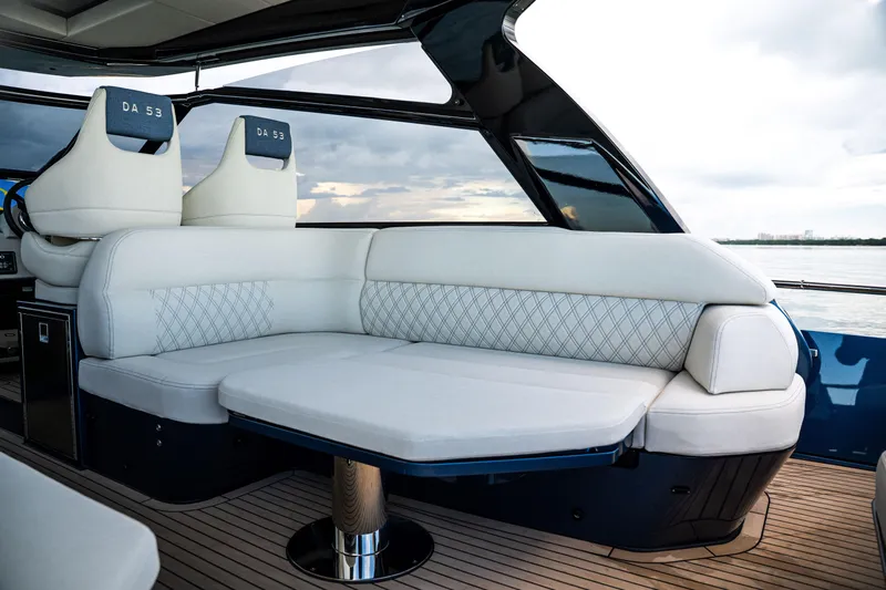  Yacht Photos Pics Luxurious interior of 2025 Dutch American DA 53 yacht with elegant seating.