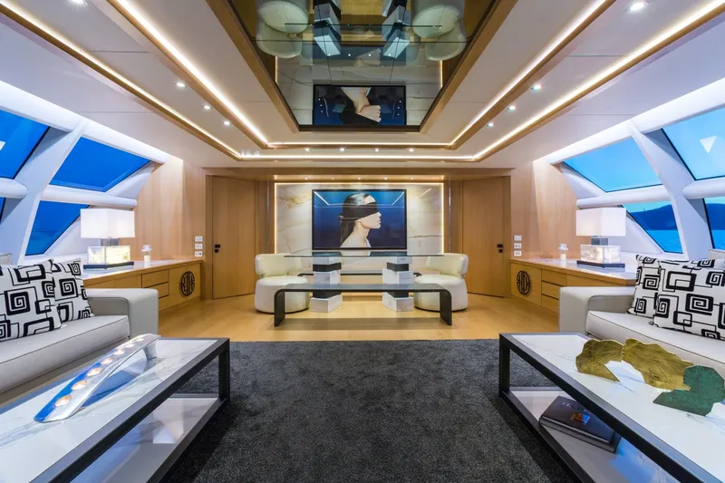 Aquarella Yacht Photos Pics Luxurious interior of 1994 Devonport yacht with modern decor and large windows.