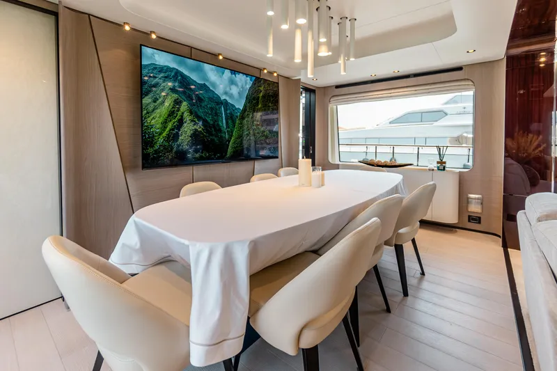 D&y Yacht Photos Pics Luxurious dining area on 2023 Azimut Grande 27 METRI yacht with elegant decor.