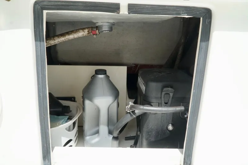  Yacht Photos Pics Storage compartment of 2017 SeaVee 34Z boat with equipment and supplies.