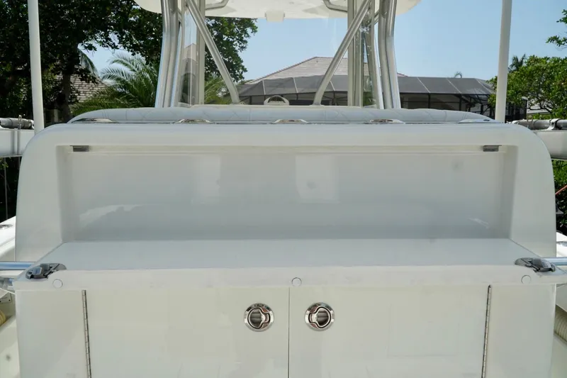  Yacht Photos Pics 2017 SeaVee 34Z boat interior with storage compartment and sleek design.