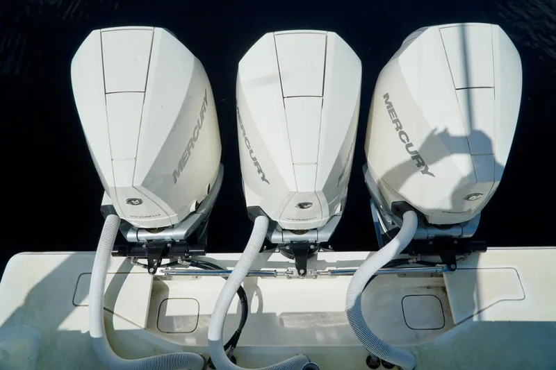  Yacht Photos Pics Triple Mercury outboard engines on a 2017 SeaVee 34Z boat.