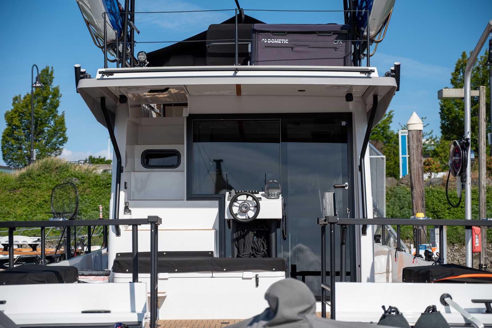 Sleek 2025 Targa 46 yacht docked, showcasing modern design and advanced features.