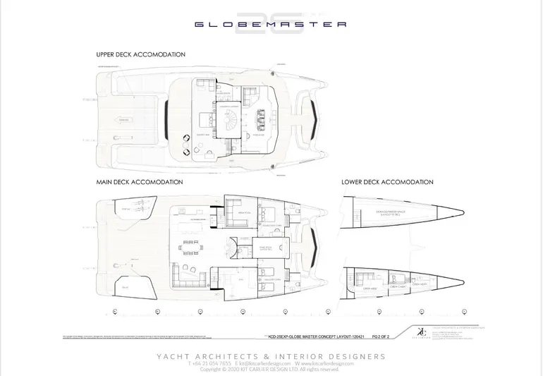  Yacht Photos Pics Floor plans of 2025 Mazarin Globemaster yacht, showcasing upper, main, and lower deck accommodations.
