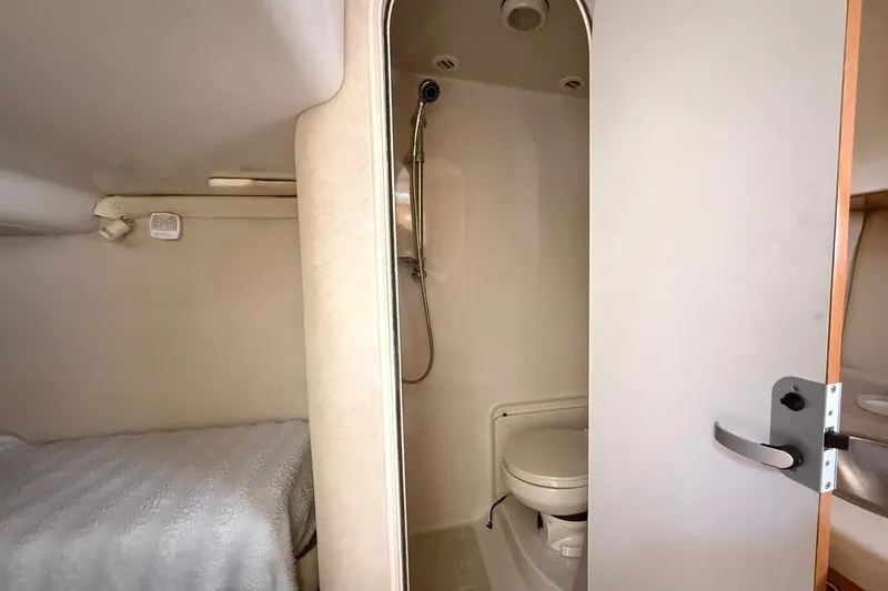  Yacht Photos Pics 2001 Regal Commodore 4160 yacht bathroom with shower and toilet.