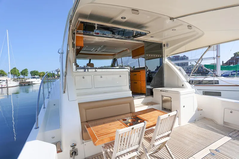  Yacht Photos Pics 2016 Riviera 525 SUV yacht with spacious deck and elegant interior at marina.