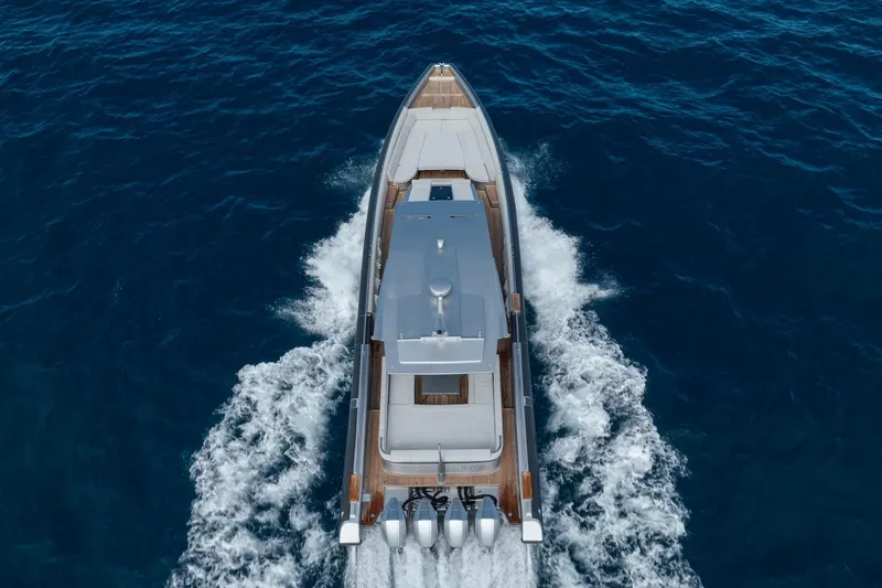 Sea Sea II Yacht Photos Pics Novamarine BS 160 Outboard 2022 cruising on open sea, aerial view.