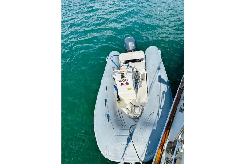 Scout (name Reserved) Yacht Photos Pics Inflatable boat on water, featuring Alden Boothbay Explorer, 1971 model.