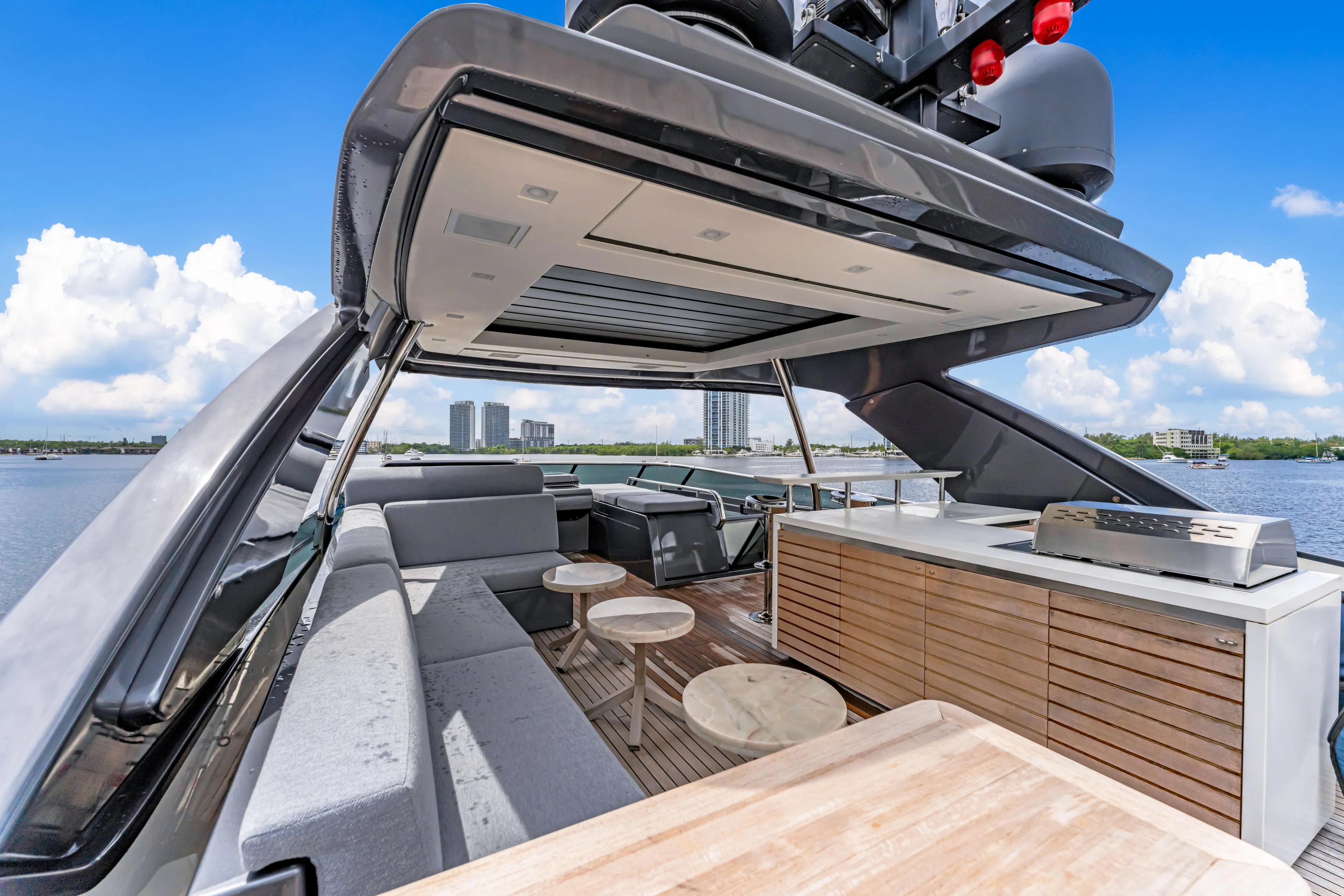 Sand Yacht Photos Pics Luxurious 2018 Sanlorenzo SL78 yacht deck with seating and outdoor kitchen.