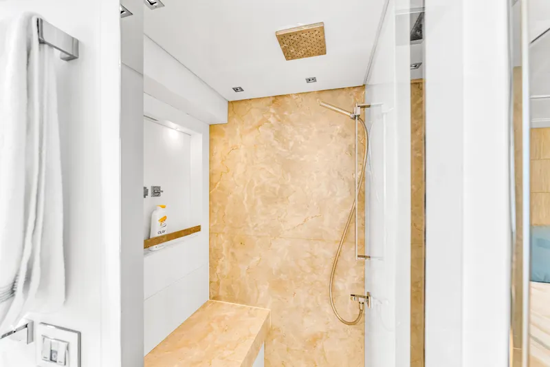Sand Yacht Photos Pics Luxurious bathroom in 2018 Sanlorenzo SL78 yacht with modern shower design.