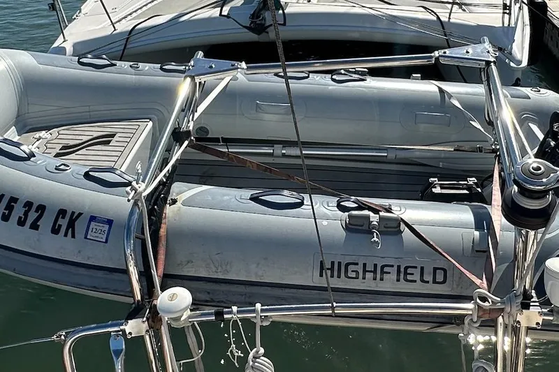 Sweet Dream Yacht Photos Pics Inflatable Highfield boat secured on a 2005 Island Packet 485 yacht.