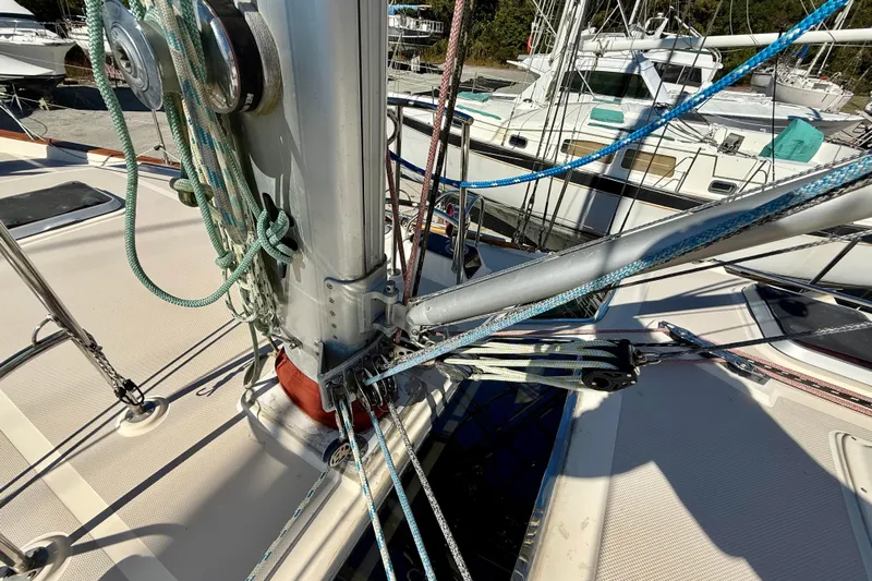 Sweet Dream Yacht Photos Pics Close-up of rigging on a 2005 Island Packet 485 sailboat deck.